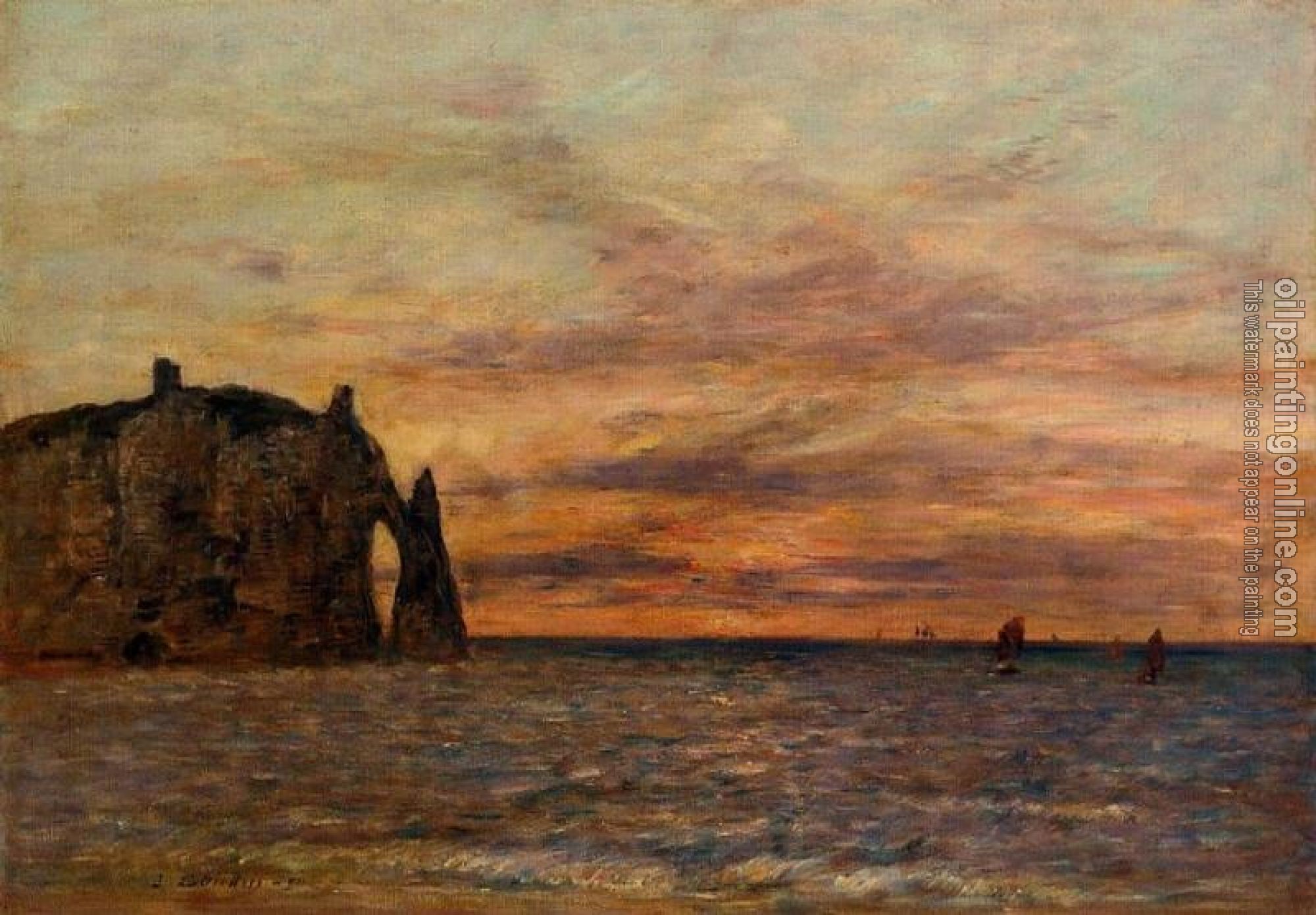 Boudin, Eugene - Etretat, La Falaise d'Aval on Sunset